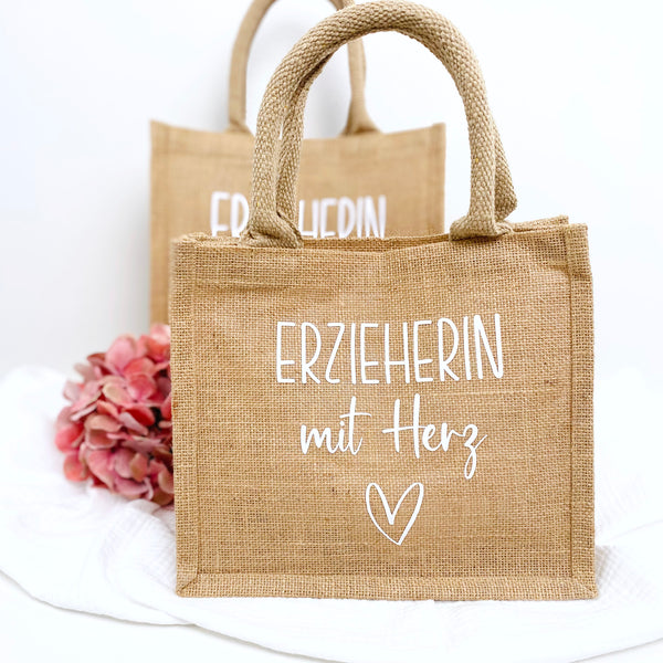 Tasche Erzieherin mit Herz Jute