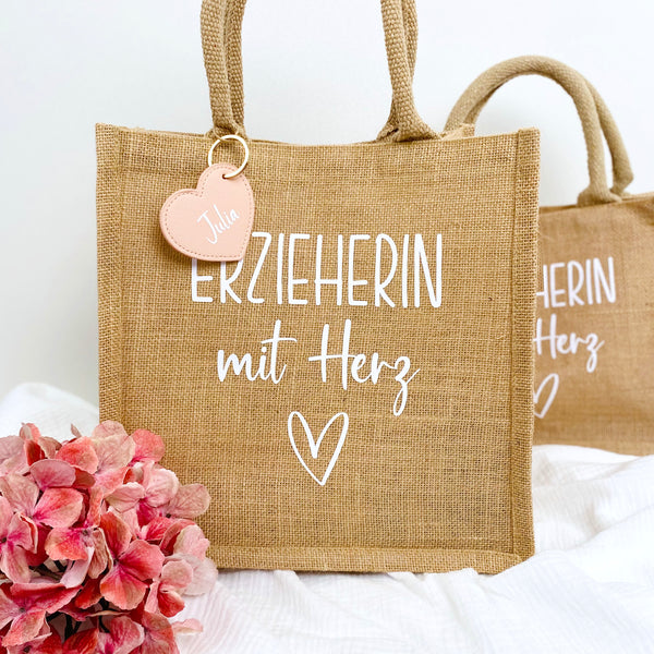 Tasche Erzieherin mit Herz Jute