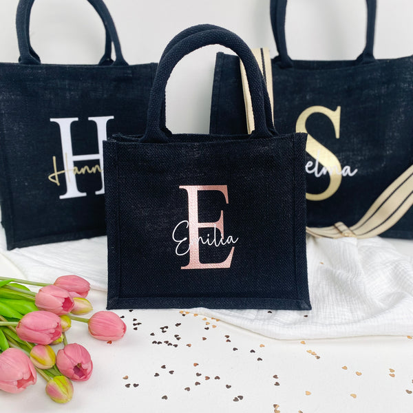 Tasche Initial Jute schwarz