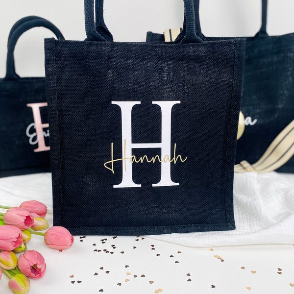 Tasche Initial Jute schwarz