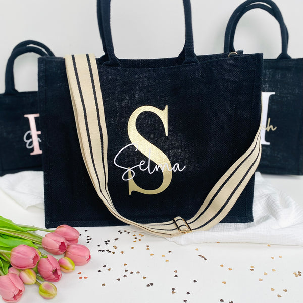 Tasche Initial Jute schwarz