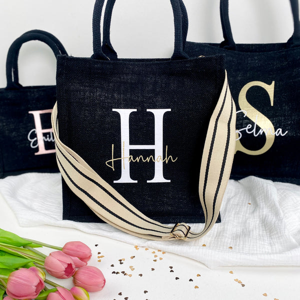 Tasche Initial Jute schwarz