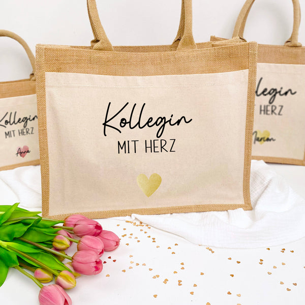 Tasche Kollegin mit Herz Jute/Baumwolle