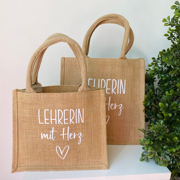 Tasche Lehrerin mit Herz Jute